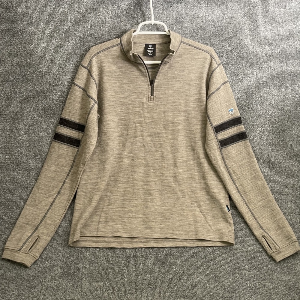 Kuhl Team Merino 1/4 Zip Sweater Mens Large Tan Oatmeal Wool Pullover 3015
